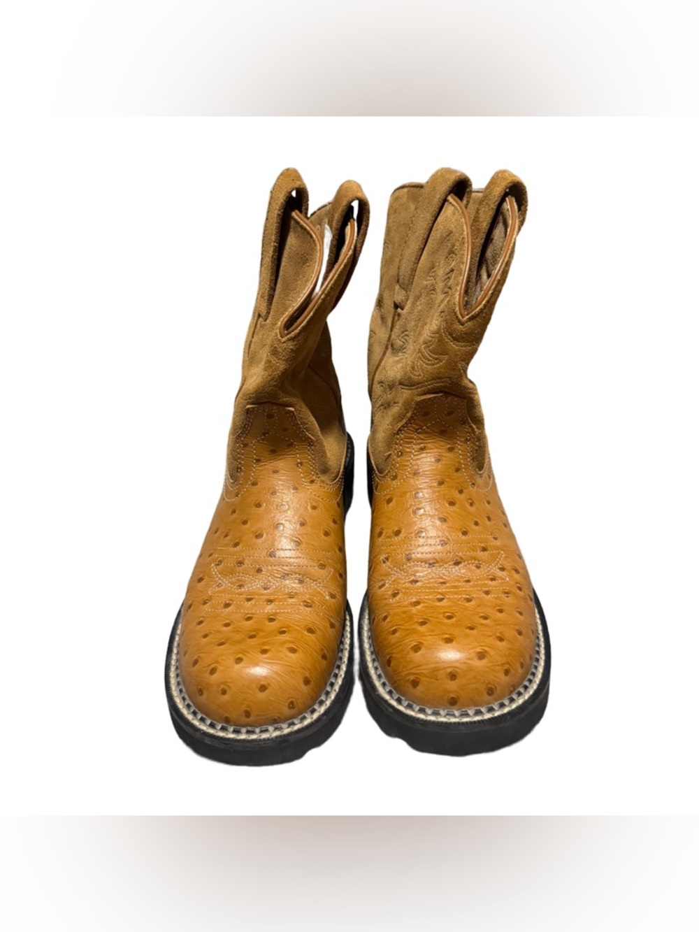 Ariat Fatbaby Cowgirl Boots Women's Leather Pull On Ostrich Print Western Size 8 - Picture 7 of 7